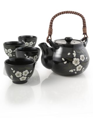 Yoshino Black Floral Teapot Set